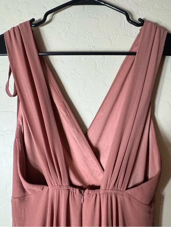 Lulu’s Dusty Rose Dance The Night Away Maxi Dress Formal Bridesmaid Deep V Gown - Picture 5 of 11